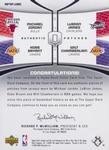 2005-06 SP Game Used - Authentic Fabrics Quad Patches Gold #AF4P-JJBC Michael Jordan / LeBron James / Kobe Bryant / Wilt Chamberlain MEM, SN1