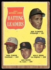 1962 Topps #52 1961 National League Batting Leaders (Bob Clemente / Vada Pinson / Ken Boyer / Wally Moon) LL