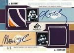 2002-03 SP Game Used - Autographed Authentic Patches Dual #KB/MG-AP Kobe Bryant / Magic Johnson AU, MEM, SN5