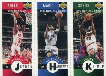 1996-97 Collector's Choice Spanish - Mini-Cards Panels #M11 / M60 / M78 Michael Jordan / Anfernee Hardaway / Shawn Kemp