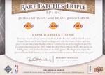 2007-08 Upper Deck Premier - Rare Patches Triple Gold #RP3-BFC Kobe Bryant / Jordan Farmar / Javaris Crittenton MEM, SN10