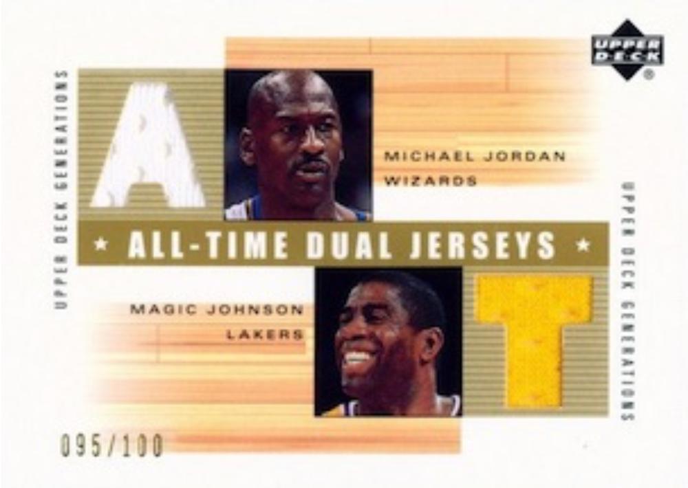 2002-03 Upper Deck Generations - All-Time Dual Jerseys #MJ/MG-J Michael Jordan / Magic Johnson