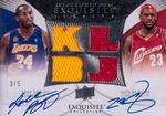 2007-08 Upper Deck Exquisite Collection - Jerseys Dual Autographs #ED-KL Kobe Bryant / LeBron James AU, MEM, SN5