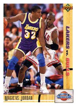 1991-92 Upper Deck #34 Magic vs. Jordan - VAR: 1991 "Upper Deck" text hologram on back