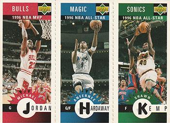 1996-97 Collector's Choice French - Mini-Cards Panels #M11 / M60 / M78 Michael Jordan / Anfernee Hardaway / Shawn Kemp