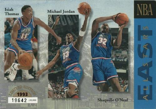 1992-93 Upper Deck Authenticated Collector Series Jumbo #NNO NBA East All-Stars: Isiah Thomas / Michael Jordan / Shaquille O'Neal / Mark Price / Larry Johnson / Scottie Pippen - Card is 3 1/2" x 5"