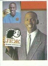 1989 KOS/JEZ Yugoslavian Stickers #123 Michael Jordan - dressed in a suit, posed with JEZ logo
