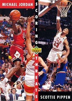 1992-93 Upper Deck #62 Michael Jordan / Scottie Pippen - VAR: Hologram on back is 1992 style (Diamond logo)