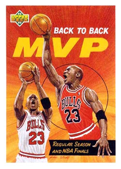 1992-93 Upper Deck #67 Michael Jordan - Back-to-Back MVP; VAR: Hologram on back is 1993 style (Upper Deck text and diamond logo)