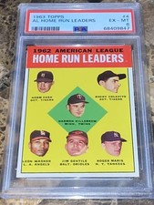 1963 Topps #4 1962 American League Home Run Leaders (Harmon Killebrew / Norm Cash / Rocky Colavito / Leon Wagner / Jim Gentile / Roger Maris) LL