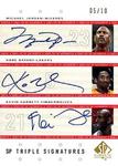 2001-02 SP Authentic - SP Triple Signatures #MJ/KB/KG Michael Jordan / Kobe Bryant / Kevin Garnett AU, SN10