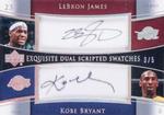 2004-05 Upper Deck Exquisite Collection - Dual Scripted Swatches #SS2-JB LeBron James / Kobe Bryant AU, MEM, SN5
