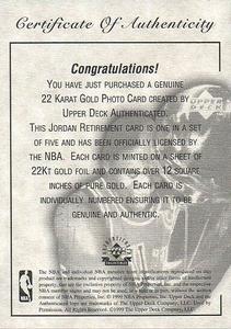 1999 Upper Deck Authenticated - Certificate of Authenticity #NNO Michael Jordan - RetroMJ, Memorable Moments
