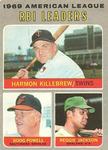 1970 O-Pee-Chee #64 1969 American League RBI Leaders (Harmon Killebrew / Boog Powell / Reggie Jackson) LL