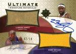 2008-09 Upper Deck Ultimate Collection - Ultimate Signature Materials Combos #UMC-BJ LeBron James / Kobe Bryant AU, MEM, SN10