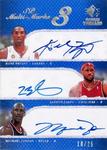 2007-08 SP Rookie Threads - SP Multi-Marks 3 (Triple) #MT-JBJ Kobe Bryant / LeBron James / Michael Jordan AU, SN25